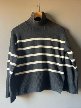 Banana Republic Gray Turtleneck Sweater with Cream Stripes